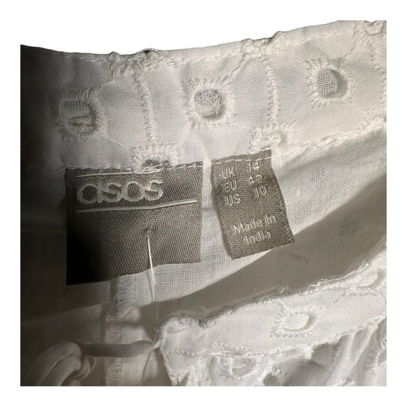 ASOS DESIGN Tiered Trapeze Mini Dress in Broderie White US Size 10 - Picture 11 of 13